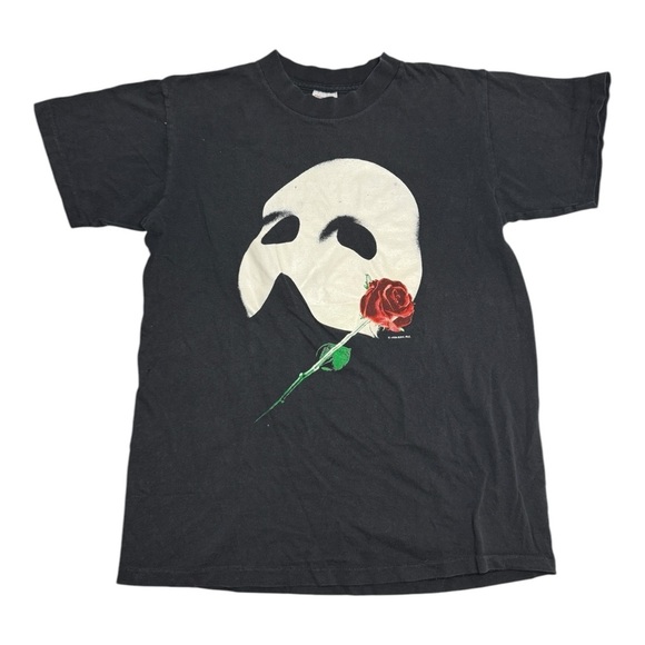 Vintage 1980 Phantom of the Opera Mask & Rose Black T-Shirt Size Medium - Picture 1 of 6